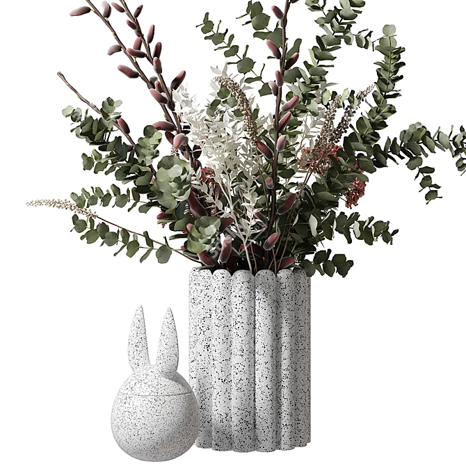 Eucalyptus Bouquet in White Vase 3D model image 2