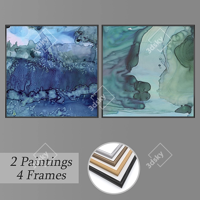 Modern Set of Wall Paintings with Various Frame Options 3D model image 1