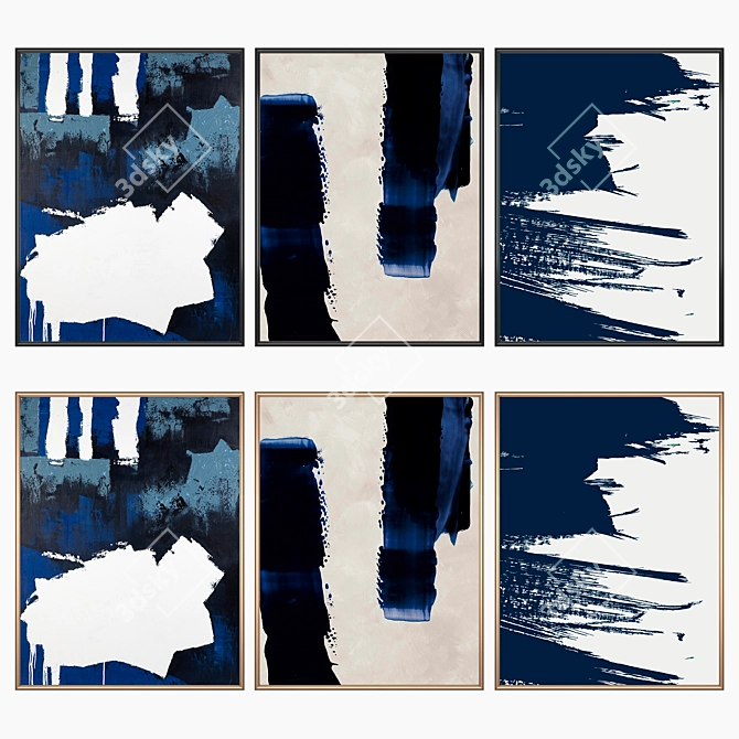 Modern Art Set 1459 | 3 Paintings & 4 Frame Options 3D model image 2