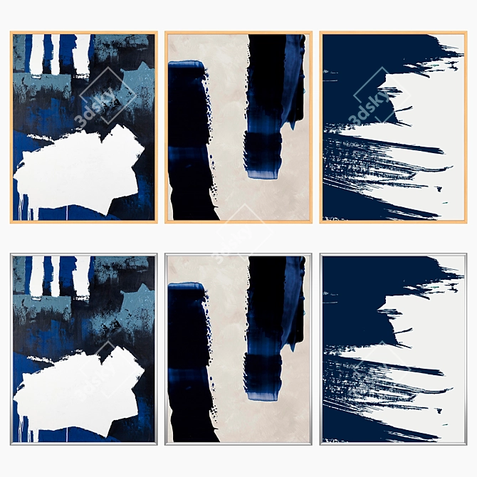 Modern Art Set 1459 | 3 Paintings & 4 Frame Options 3D model image 3