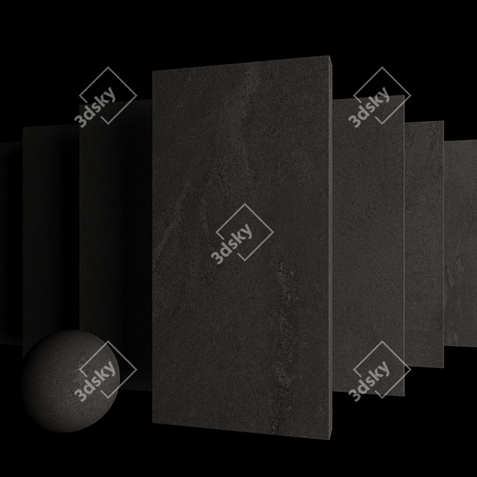 Stylish Black Stone Tile Set 3D model image 3