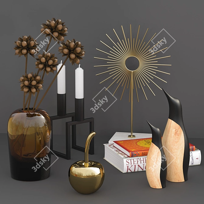 Designer Decor Set: Vase, Marble Decoration, Cherry, Penguin, Candleholder 3D model image 1