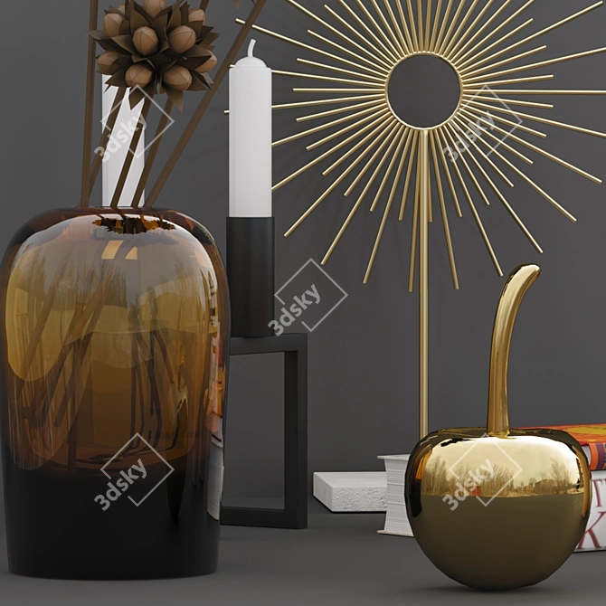 Designer Decor Set: Vase, Marble Decoration, Cherry, Penguin, Candleholder 3D model image 2