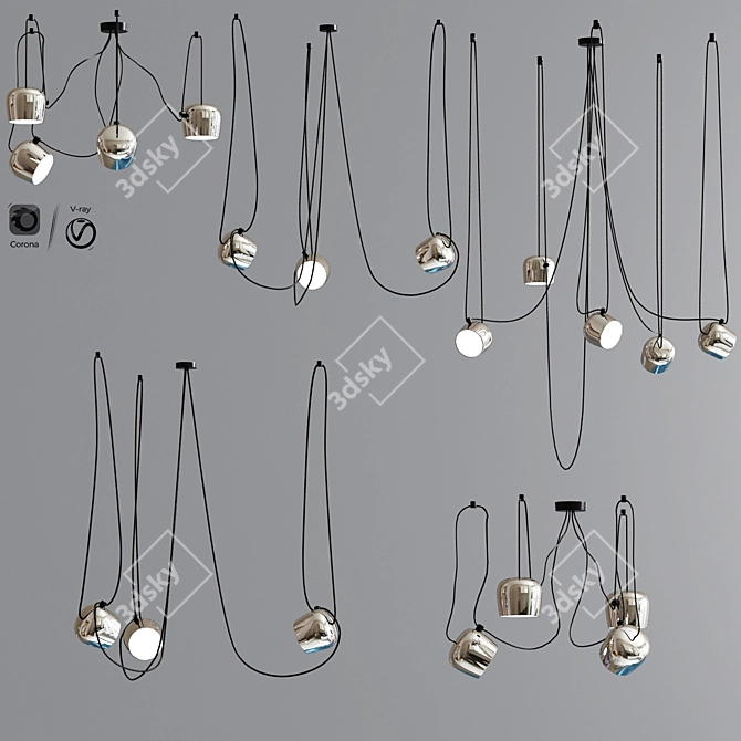 Sleek Chrome Lighting Set 3D model image 1