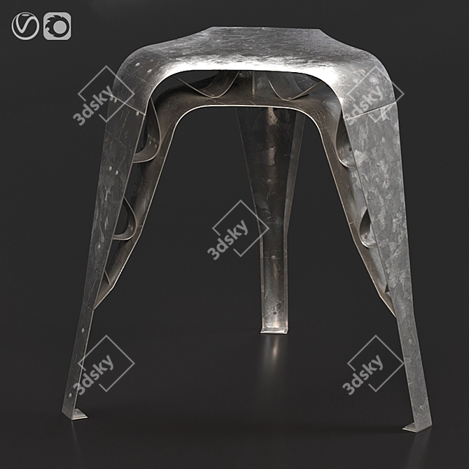 Galvanized Metal Stool: Stylish and Versatile 3D model image 3