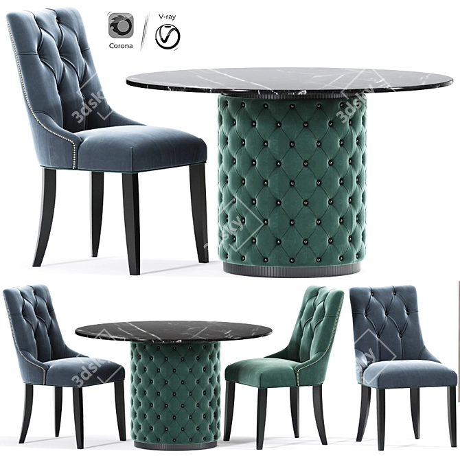 Luxury Chesterfield Dining Set 3D model image 2