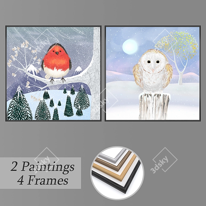 Modern Wall Art Set with Frames 3D model image 1