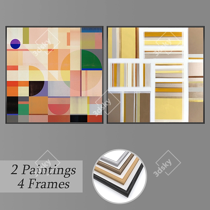 Modern Art Set: 2 Paintings & 4 Frame Options 3D model image 1