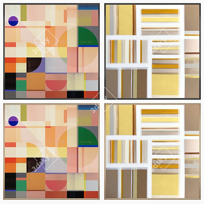 Modern Art Set: 2 Paintings & 4 Frame Options 3D model image 2