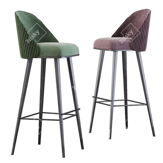 Modern Nubuck Barstool with Gloss Varnish Frame 3D model image 2