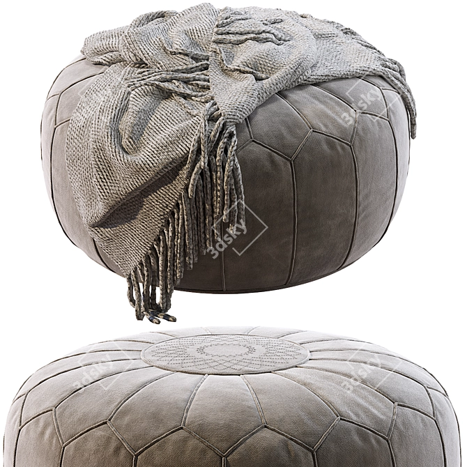 Hand-Tooled Moroccan Pouf: Vintage Round Beauty 3D model image 1