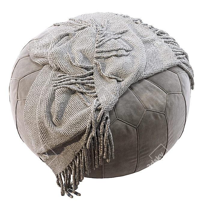 Hand-Tooled Moroccan Pouf: Vintage Round Beauty 3D model image 2