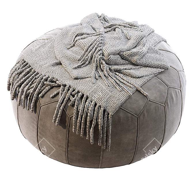 Hand-Tooled Moroccan Pouf: Vintage Round Beauty 3D model image 3