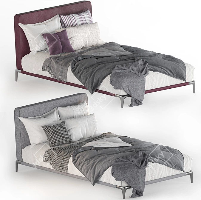 Premium Twin Bed: Dual Material Excellence 3D model image 1