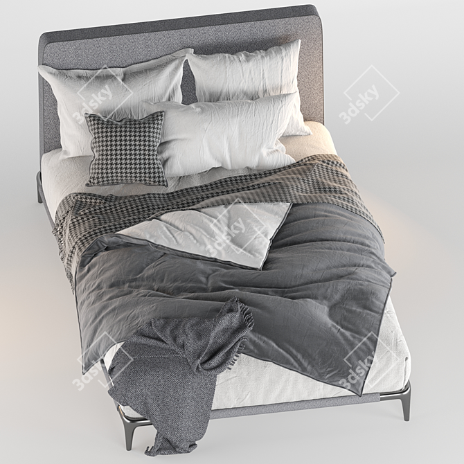 Premium Twin Bed: Dual Material Excellence 3D model image 2