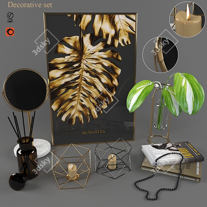 Decorative Set: Candle Holders, Mirror, Canvas, Flower Vase 3D model image 6