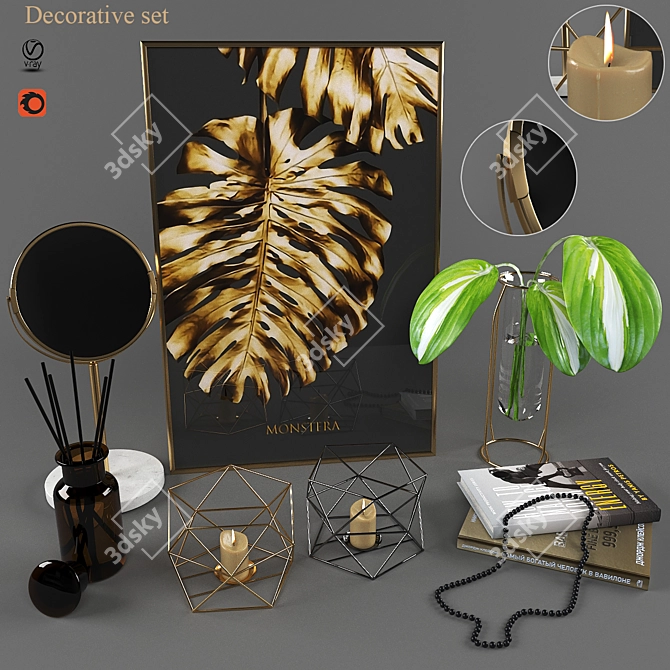 Decorative Set: Candle Holders, Mirror, Canvas, Flower Vase 3D model image 7