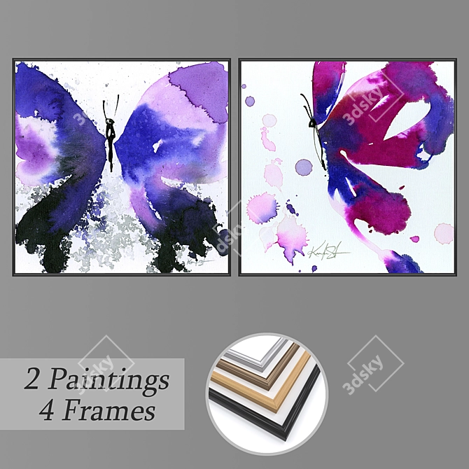 Elegant Wall Paintings Set 3D model image 1