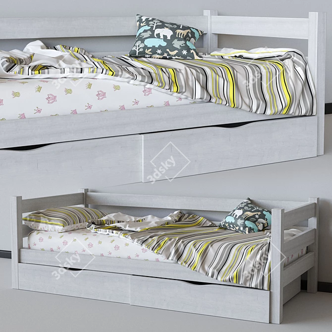 Sunshine Children's Bed with Back Guard and Drawers 3D model image 2