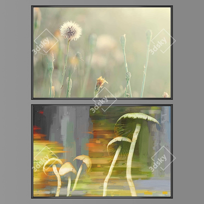 4-Piece Wall Paintings Set with Frames 3D model image 1