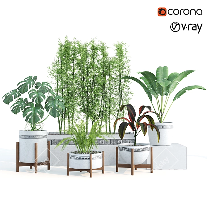 Green Oasis: Decorative Indoor Plant Set 3D model image 1