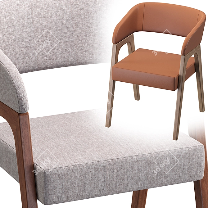 Modern Beige & Brown Chair 3D model image 2