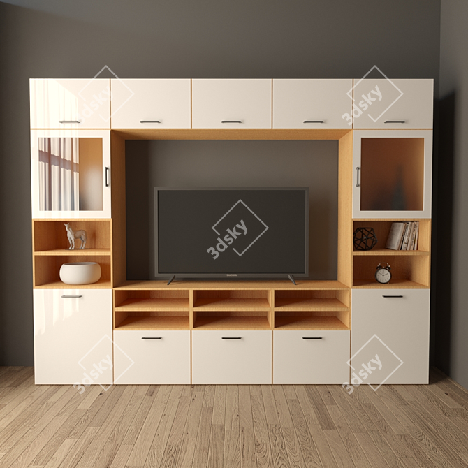 Sleek TV Cabinet with Glass Doors 3D model image 2