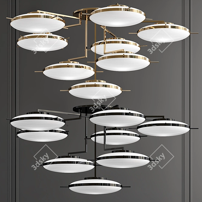 Contemporary Disk Chandelier - 2013 Italian Brass and Murano Glass 3D model image 1