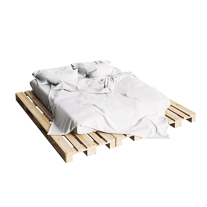  Rustic Pallet Bed 3D model image 2