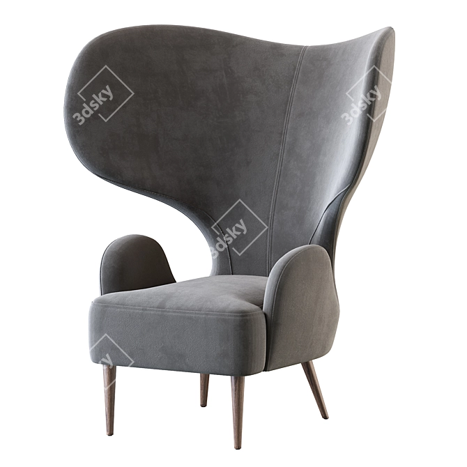 Exquisite Wingback Leather Chair 3D model image 2