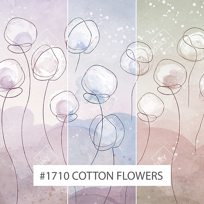 Title: Aqua Bouquet | Cotton Flowers Wallpaper 3D model image 1