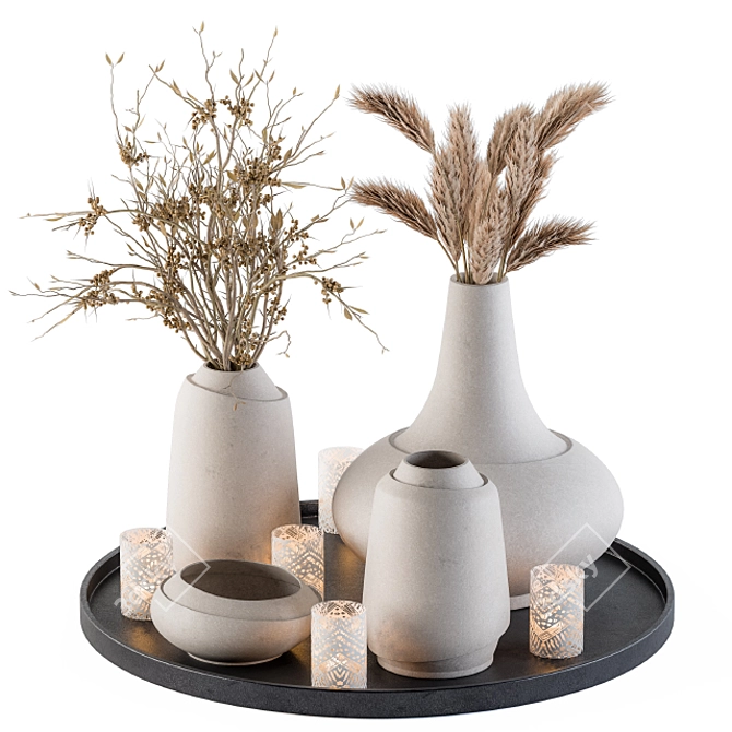 Elegant Vases & Dried Blooms 3D model image 1