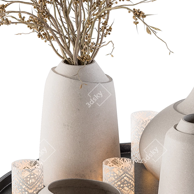 Elegant Vases & Dried Blooms 3D model image 2