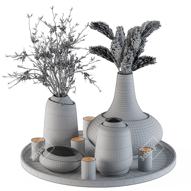 Elegant Vases & Dried Blooms 3D model image 4