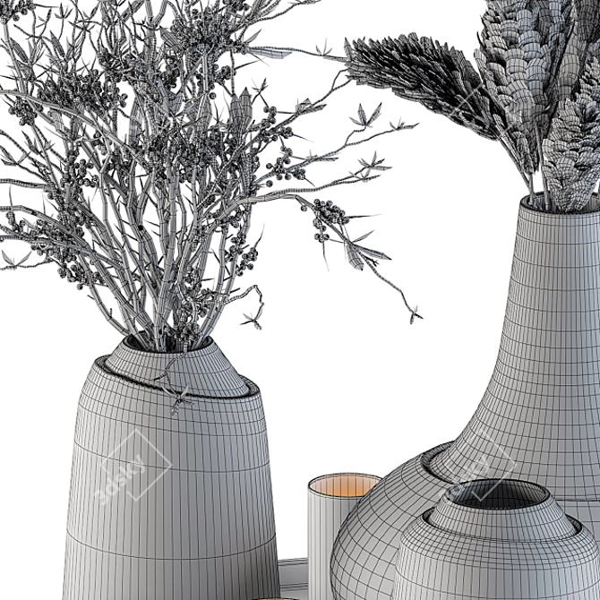 Elegant Vases & Dried Blooms 3D model image 5