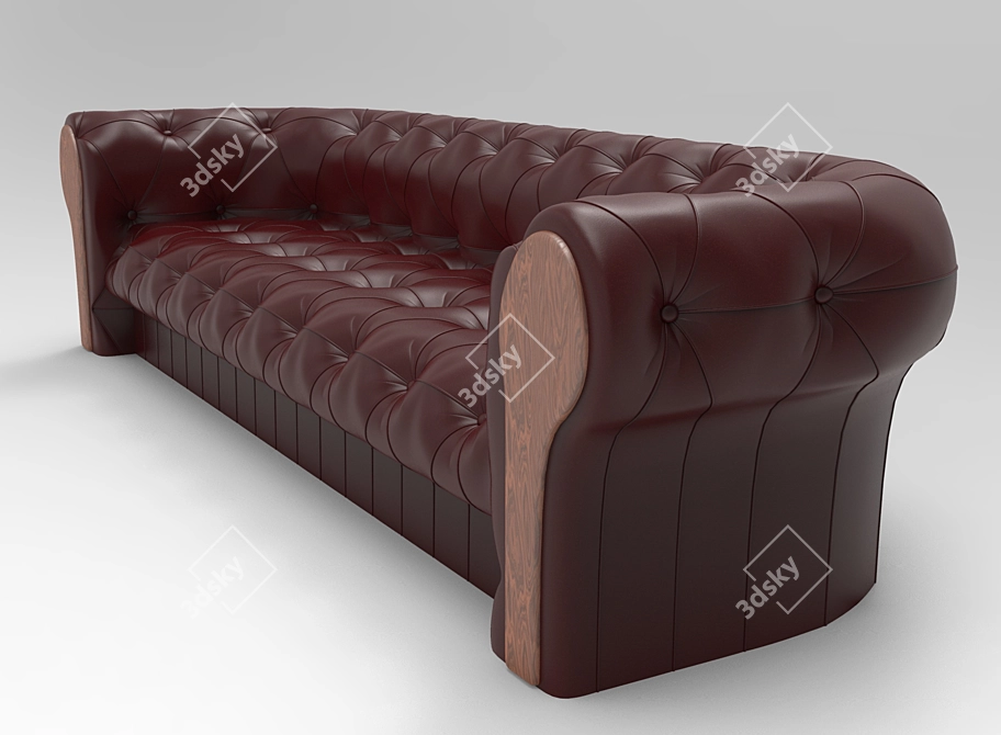 Elegant Leather Chesterfield Sofa 3D model image 1