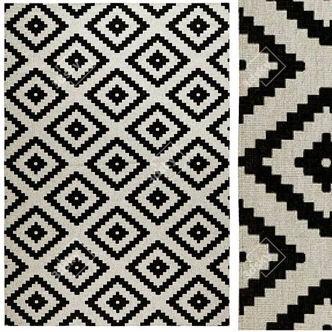 Elegant Malta Black/Cream Reversible Rug 3D model image 1