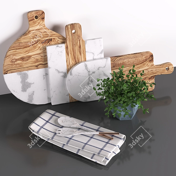 Marble and Wood Cutting Board 3D model image 3