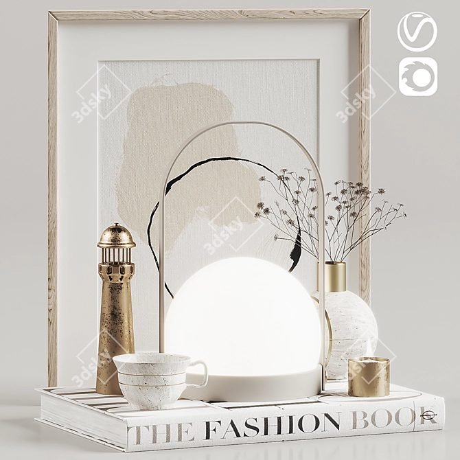 Modern Decor Set: Vase, Lamp, Plants, Dried Flower, Books 3D model image 1