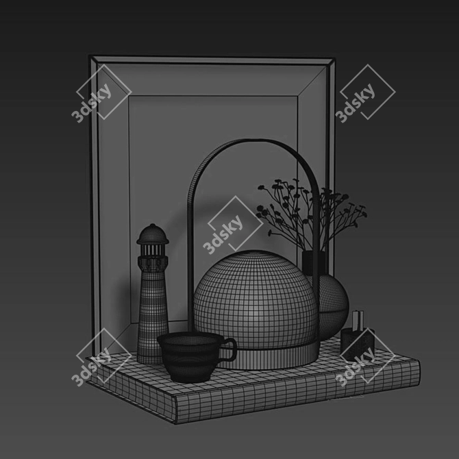 Modern Decor Set: Vase, Lamp, Plants, Dried Flower, Books 3D model image 5