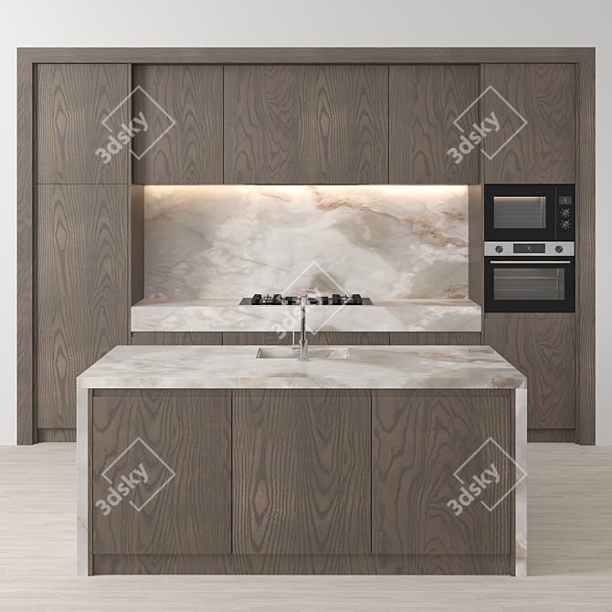 Modern Island Kitchen Set 3D model image 1