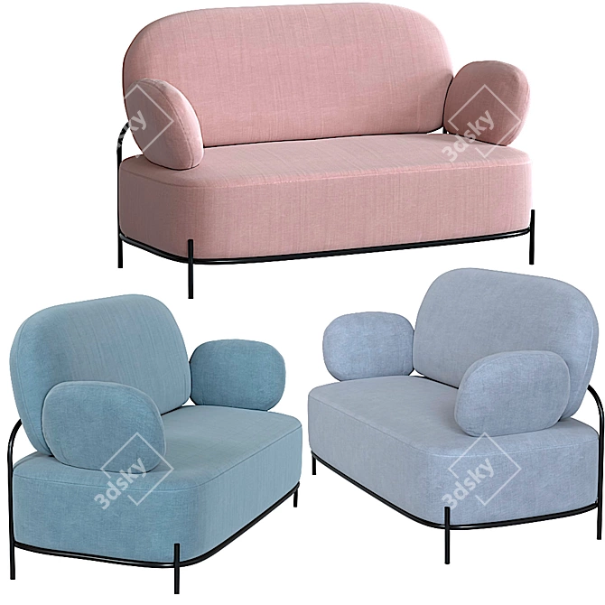 Elegant Coco 2-Seater Sofa 3D model image 4