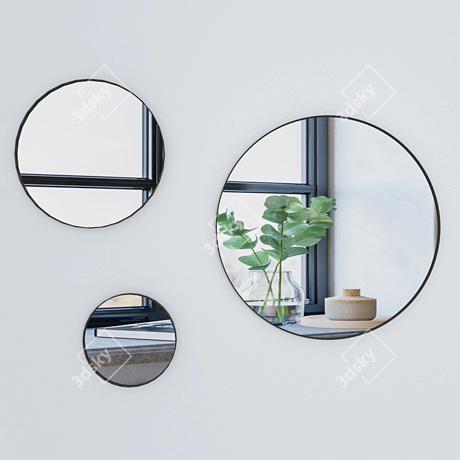 Sleek Metal Frame Round Mirror 3D model image 1