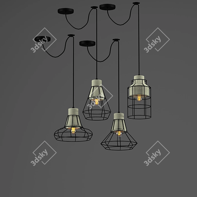 Urban Loft Pendant Lights: Concrete Shade in Metal Frame 3D model image 2