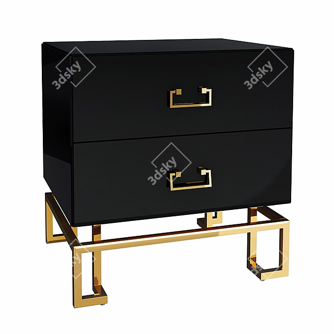 Black Glass Bedside Table with Drawers 3D model image 1