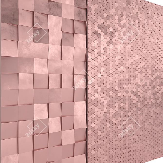 Rose Gold Hex & Cube Tiles 3D model image 1