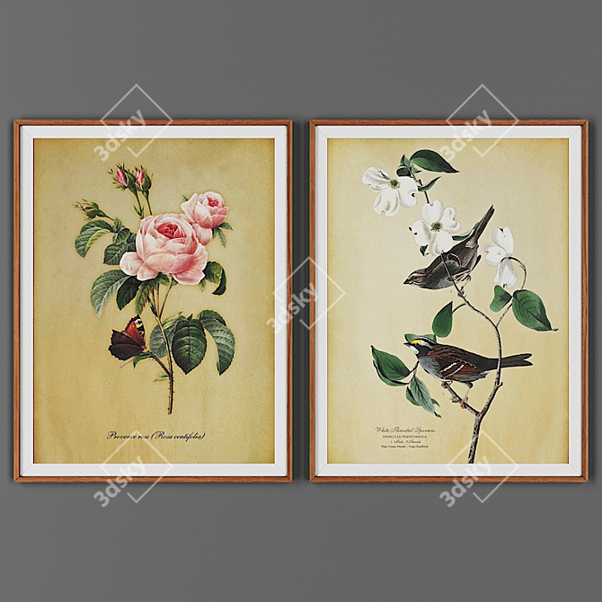 Wooden Frame Picture Set - 2 Prints 3D model image 1