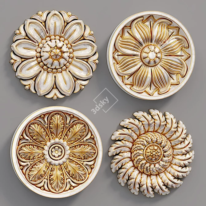 Elegant Decorative Rosettes Set 3D model image 2