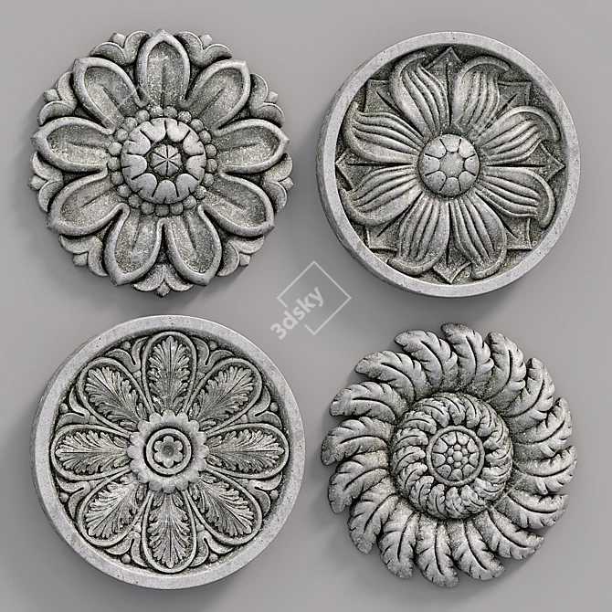 Elegant Decorative Rosettes Set 3D model image 3