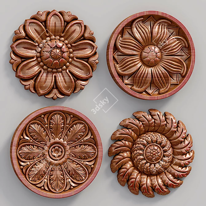 Elegant Decorative Rosettes Set 3D model image 4